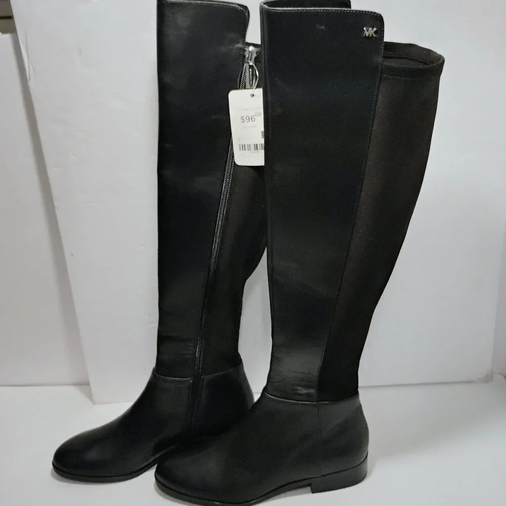 NWT Michael Kors Bromley Boots Womens Size 5 Over The Knee Black Leather Zip NEW